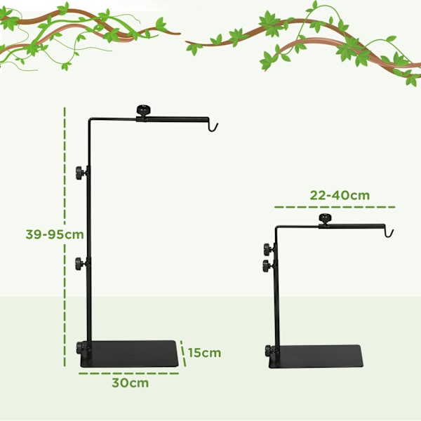 Reptil Lamp Stand Justerbar Varme Lamp Holder Base 4 Wire Slots Stål Sort
