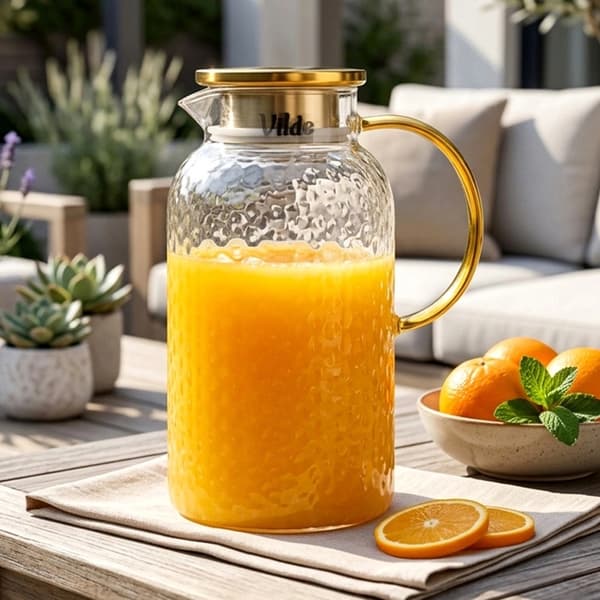 Glaskanna med lock och sil, 2 liters kapacitet