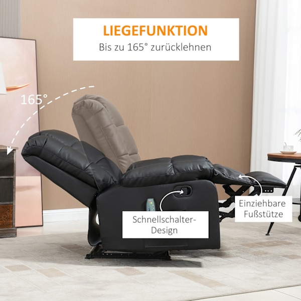 Massagestol, TV-stol, elektrisk avslappningsstol med massagefunktion, konstläder, trä, stål, skum, svart, 94 x 99 x 99 cm