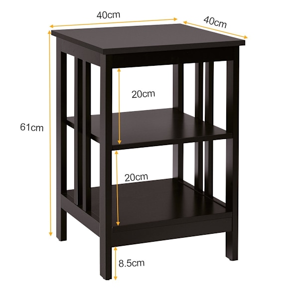3 niveauer II formet sengebord sidebord med hylde og opbevaringsplads 40 x 40 x 61 cm kaffe