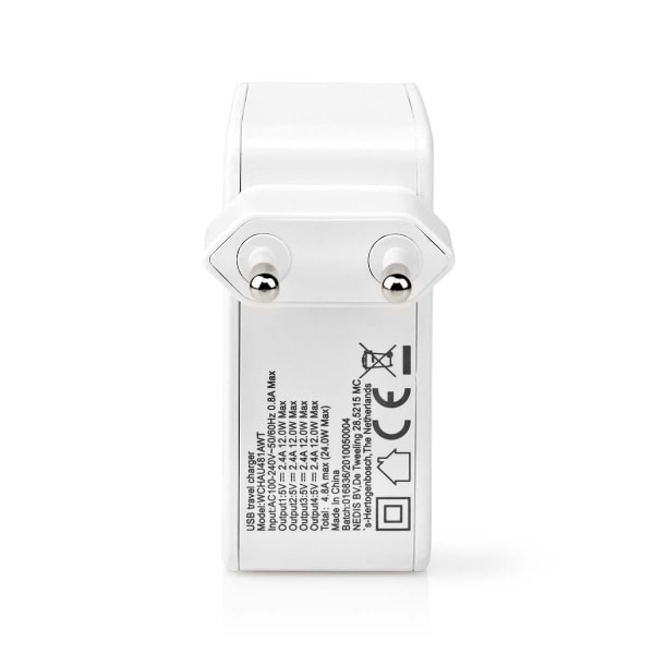Väggladdare | 24 W | Snabbladdnings funktion | 4x 2.4 A | Antal utgångar: 4 | 4x USB-A | Utan kabel | Single Voltage Output