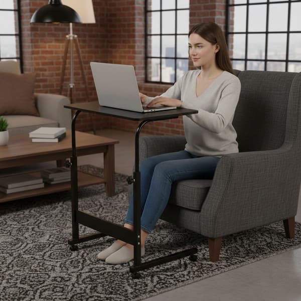 Justerbart mobilt laptopbord med hjul, MDF-plade, sort