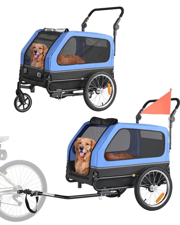 Hundecykeltrailer, 2-i-1 klapvogn, 40 kg kapacitet