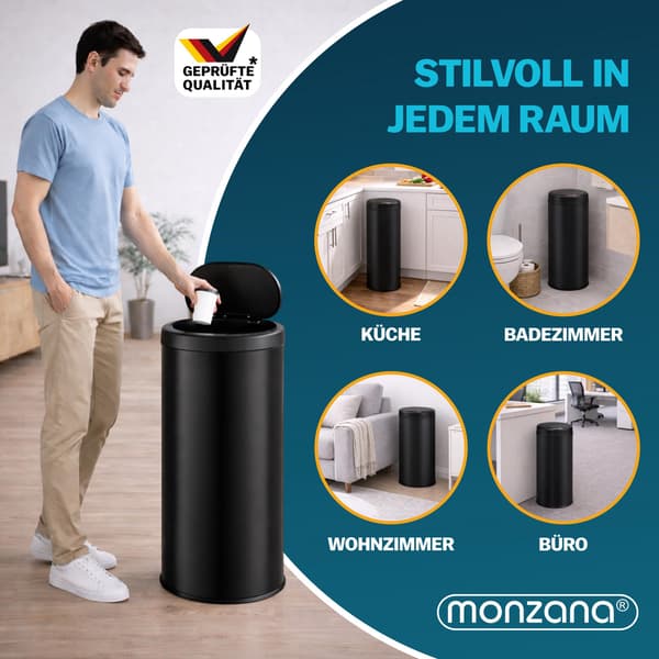 Sensor-affaldsbeholder, sort rustfrit stål, 40L