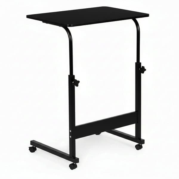 Justerbart mobilt laptopbord med hjul, MDF-plade, sort