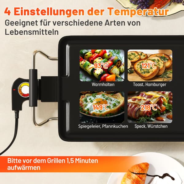 Teppanyakigrill 1800W, Non-stick, Justerbar temperatur, 100cm