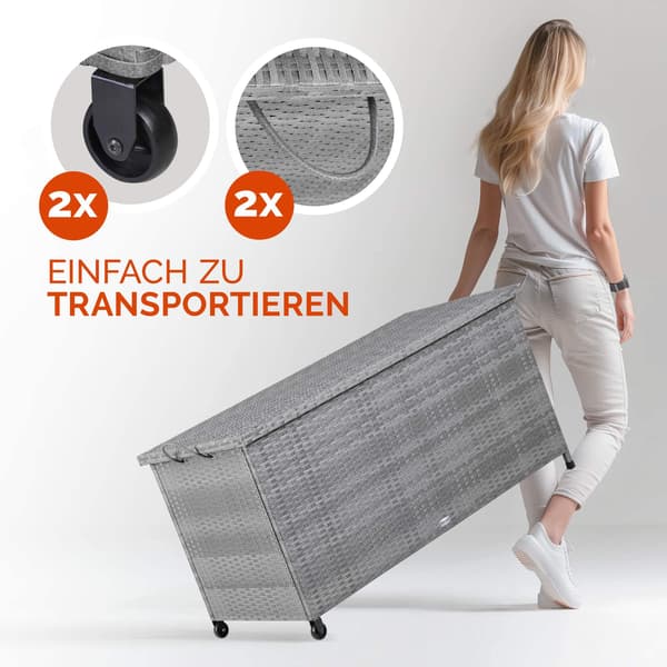 Polyrattan kuddlåda grå 117x53x60cm med hjul