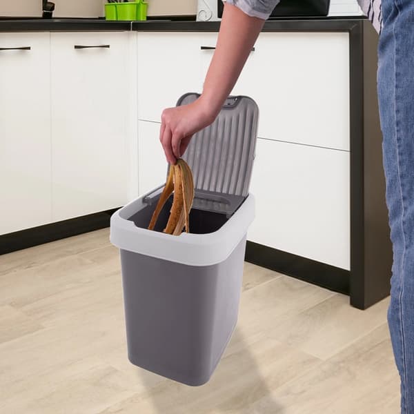 12L grå plastik affaldsbeholder med svinglåg