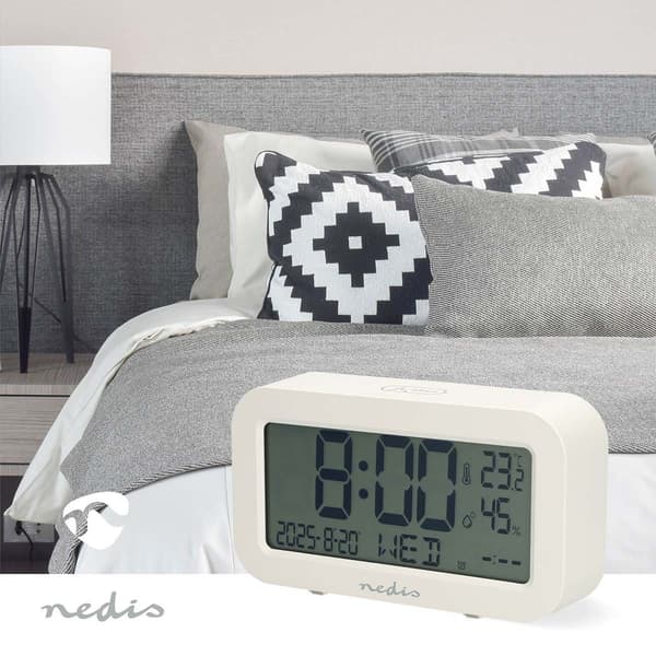 Digitalt skrivebordsvækkeur, LCD, snooze, timer, hvid