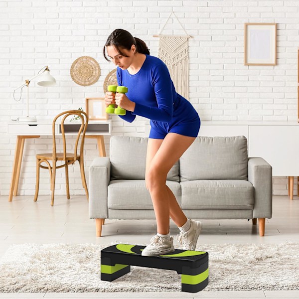 Stepping board aerobic stepper höjdjusterbar med 3 nivåer (10/15/20 cm) fitness motionscykel för inomhus utomhus lastkapacitet upp till 150 kg grön