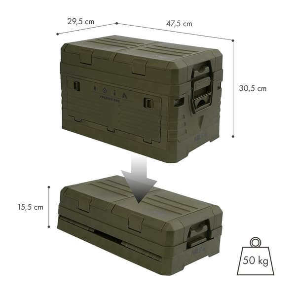Fällbar campinglåda med lock, grön, 50L