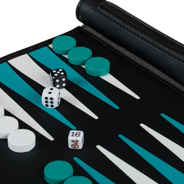 Rejse backgammon sæt, roll-up læder look