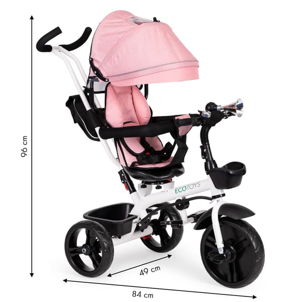 Trehjuling barnvagn 360* vridbar sits Rosa