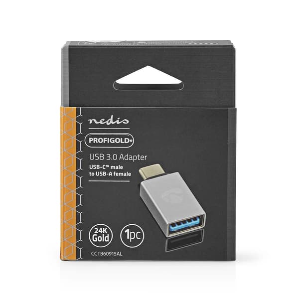 USB-C™ Adapter | USB 3.2 Gen 1 | USB-C™ Han | USB-A Hun | 5 Gbps | Runde | Nikkelplateret | Sølv | Cover Window Box