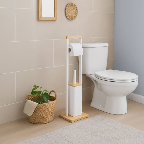 Bambus badeværelsessæt med toiletpapirholder og børste
