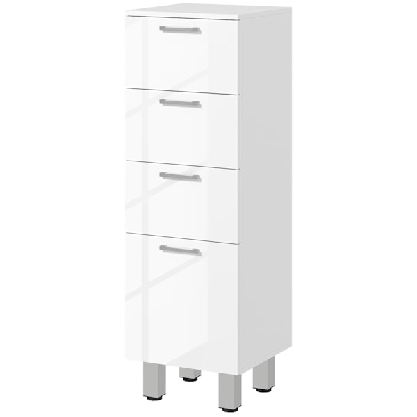 Smalt badeværelsesskab, toiletskab med justerbar hylde, 3 skuffer, badeværelsesskab til små rum badeværelse, stue 30 x 30 x 93 cm hvid |