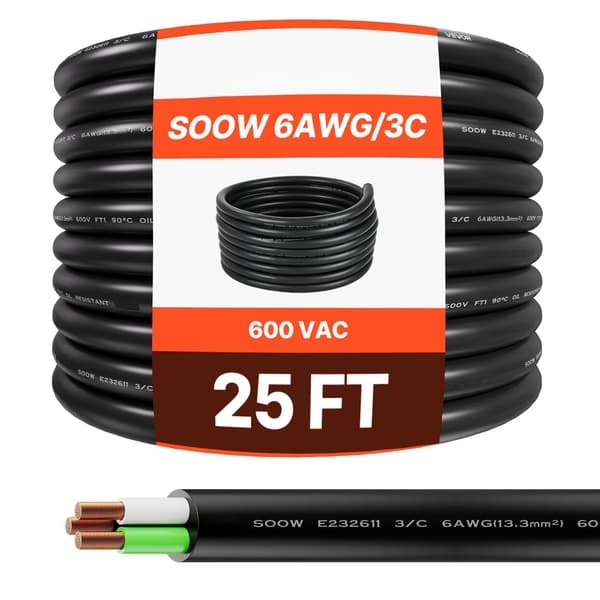 6 AWG SOOW strömkabel förlängningssladd, 7,5 m koppar