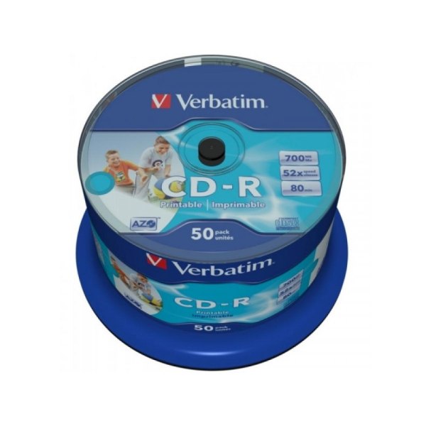 CD-R 80 Verbatim 52x DLP Inkjet vit Full Surface 50er Cakebox 43