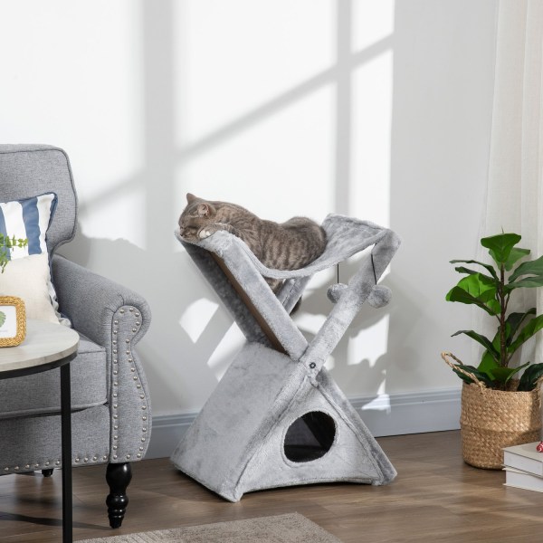 Cat Tower Harmaa Raapimispylväs Luolalla Ja Riippumatolla, Sisal