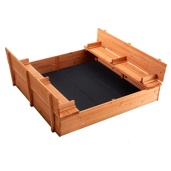 Sandlåda i trä 52 x 47 tum, hopfällbar bänk, foder