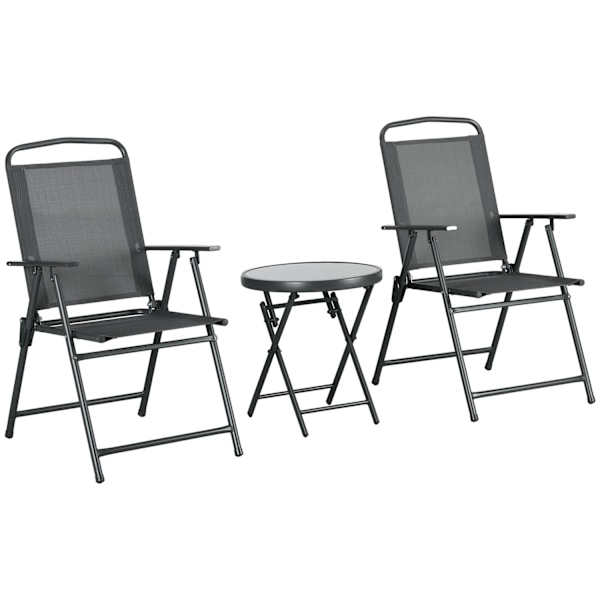 3-delat bistroset av metall, väderbeständig trädgårdsmöbelset med fällbart glasbord, trädgårdsstolar, utebalkongmöbelset, sittgrupp, balkongset, trädg