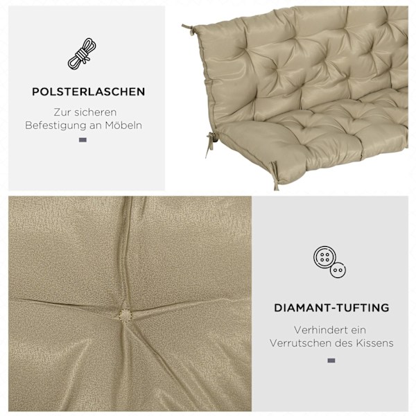 3 personers bænkhynde 150x98x8 cm bænkhynde med stropper, sædehynde, udendørs/indendørs stolehynde, sædehynde, sædehynde, bænkhynde til havemøbler, ve