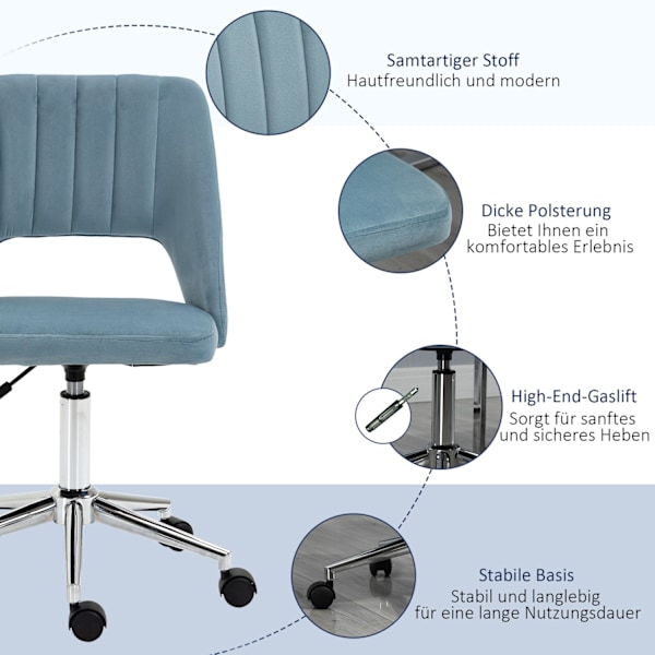 Kontorstol Drejestol Skrivebordsstol Højdejusterbar 360° Roterbar Kammusling Design Foam Velvet Polyester