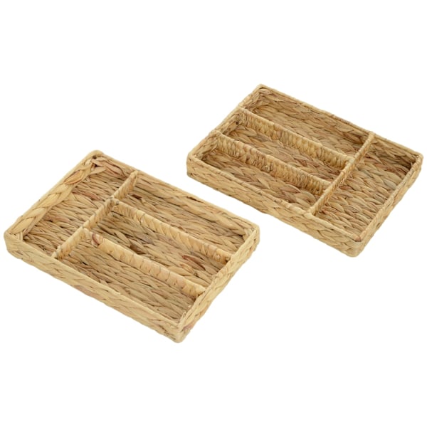 Sæt med 2 opbevaringskurve, vævede vandhyacintkurve til opbevaring og organisering, stue, køkken, soveværelse, 36 x 26 x 5 cm, naturligt træ