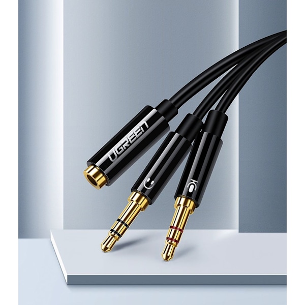 AUX splitter adapter 3,5 mm mini jack til mikrofon og høretelefoner sort