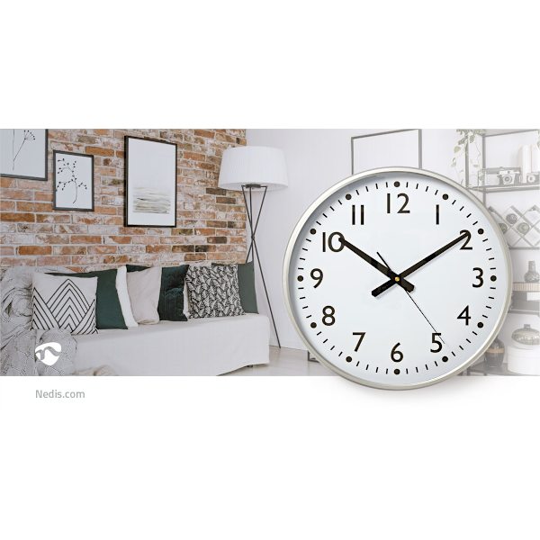 Väggklocka | Diameter: 380 mm | Plast | Silver / Vit