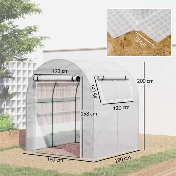 Bärbart växthus med stålram, plastöverdrag, 1,8x1,8m
