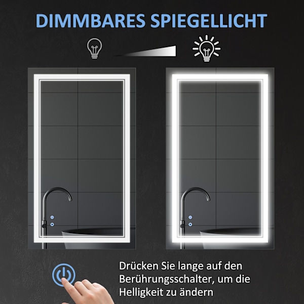 Badrumsspegel Badrumsspegel Med Led-Belysning, Touch-Omkopplare, 3 Ljusfärger, Ip44 Vattentät, 100X60Cm