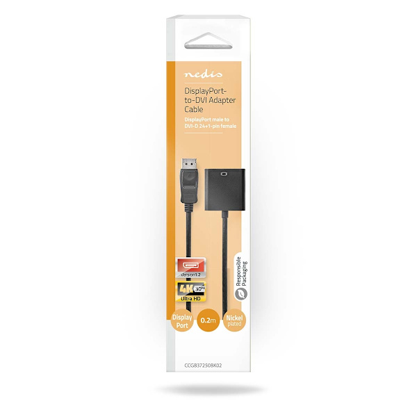 DisplayPort adapter | DisplayPort Han | DVI-D 24+1-Pins Hun | 1080p | Nikkelplateret | Lige | 0.20 m | Runde | PVC | ABS | Sort | Box