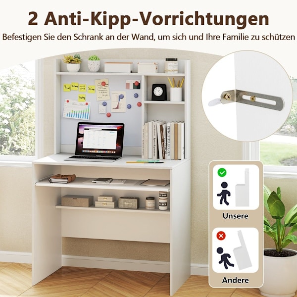 Computer Skrivebord med Magnetisk Pinboard Hjemmekontor Skrivebord Moderne PC Bord Hvid