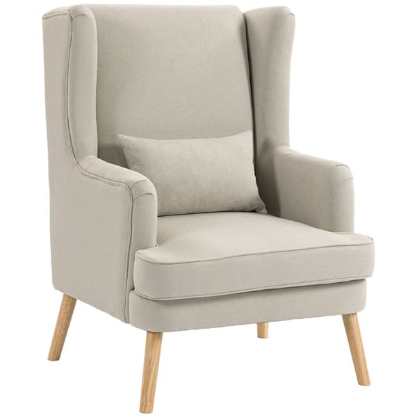 Wingback-tuoli, pellavajäljitelmä beige, ristiselän tyyny