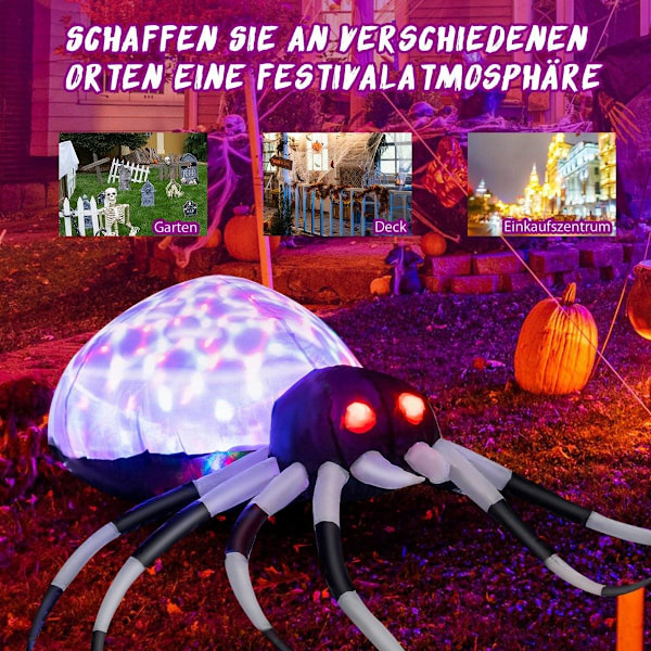 105 cm bred oppustelig Halloween-edderkop med flerfarvede lys og blæser
