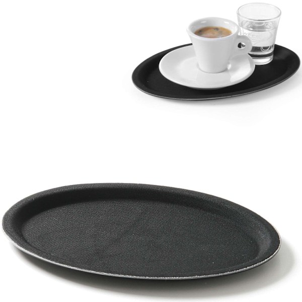 Anti-halk oval servisbricka 16x23cm - svart