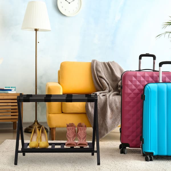 Träbagageställ med hylla – set om 2