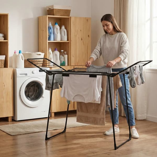 Fritstående tørrestativ, 25m, foldbar, sort