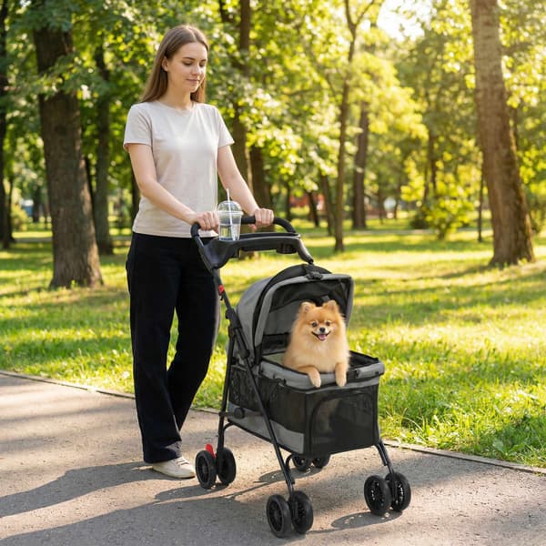 Hundeklapvogn, Sammenklappelig, Netvinduer, Op til 10 kg, Grå