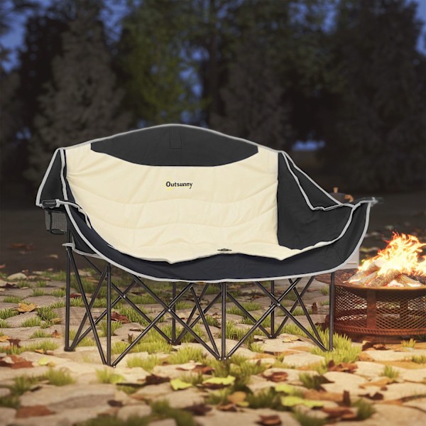 Hopfällbar stol 2-sits hopfällbar campingstol med mugghållare bärväska fällbar utomhusstol lastkapacitet upp till 250 kg robust lätt vadderad fiskesto