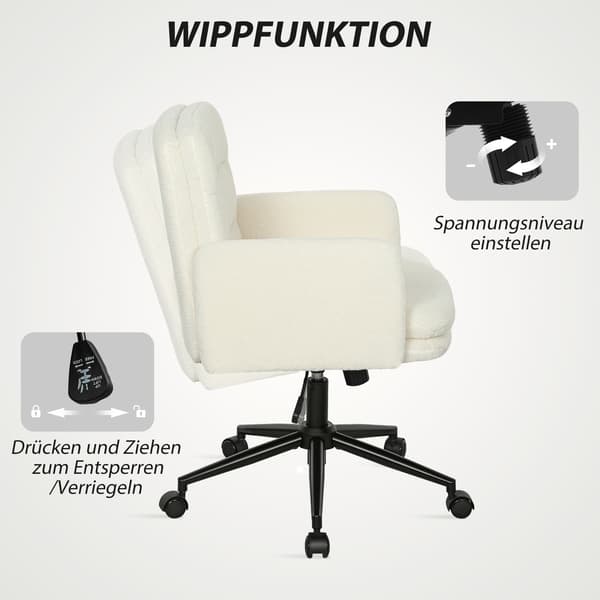Ergonomisk kontorstol, stofbetræk, justerbar, creme