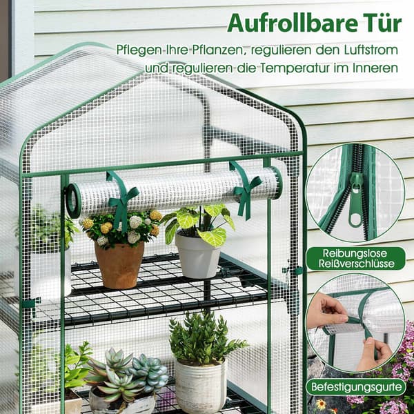 Miniväxthus med 5 våningar, PE-överdrag och rulldörr