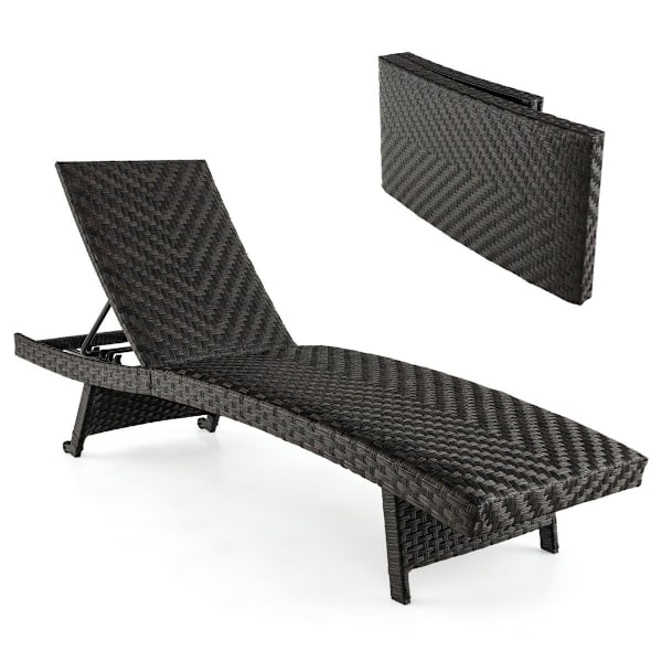Terrasse dækstol dækstol i rattan med 5-trins justerbart ryglæn 195 x 61 x 38-97 cm blanding brun