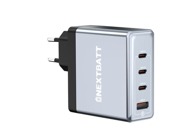 NEXTBATT 100W Hurtigoplader 3x USB-C/1x USB-A - Sort/Grå