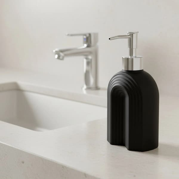 Sort sæbedispenser i glas, 320 ml – moderne design