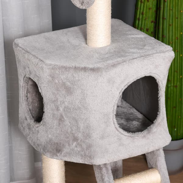 Skrabestolpe Med Kattehule Og Stige, Multi-Level, E1 Mdf Sisal, Lysegrå, 60X48X122Cm