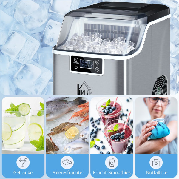 Ice Cube Machine 20 Kg/24H 2,3 L Jääpalakone 3,2 L Vesisäiliöllä Jääpalakone Itsepuhdistuva Ruostumaton Teräs Hopea 25,2 X 36 X 37,1 Cm