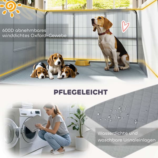 Hundehvalpekasse, 7 paneler, stålramme, oxfordstof