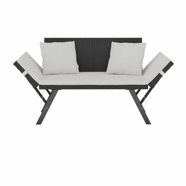 Polyrattan havebænk/sofa, sort/creme, 176x56x81cm